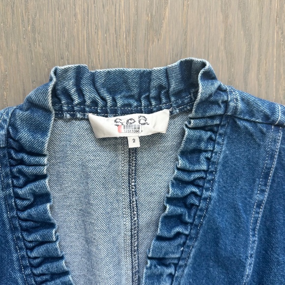 Sea New York Marble Denim Ruffle Button Front Jumpsuit - Size 2 - Picture 4 of 11